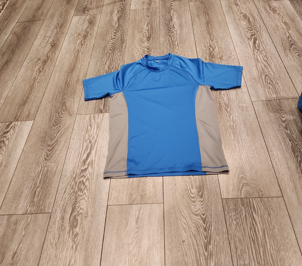 Lands' End Blue and Gray Colorblock Men's Swim Shirt